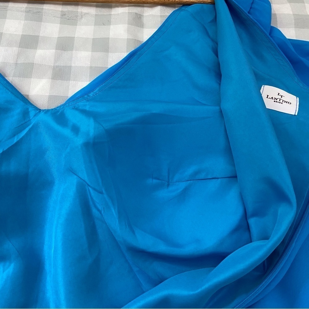 LT Lanting Bride Blue Chiffon Plus  XXL Asymmetric Blouse Resort Poolside Chic - Picture 11 of 16